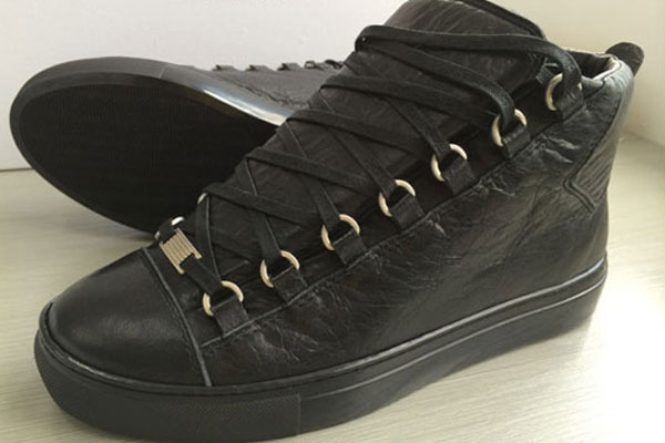 Balenciaga Arena High Top Creased Leather Sneakers Black