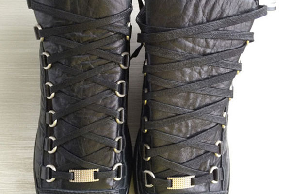 Balenciaga Arena High Top Creased Leather Sneakers Black