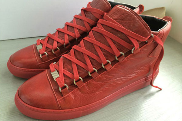 Balenciaga Arena High Top Creased Leather Sneakers Red