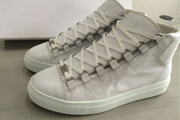 Balenciaga Arena High Top Creased Leather Sneakers White