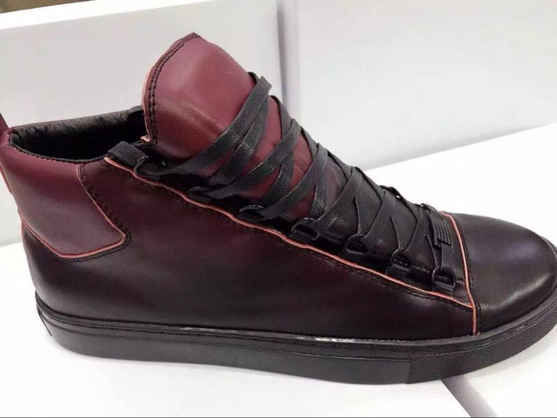 Balenciaga Arena High Top Creased Leather Sneakers wine red gradual change