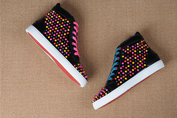 Christian Louboutin Colorful Louis Spikes Men′s Flat Black Leather(with receipt)