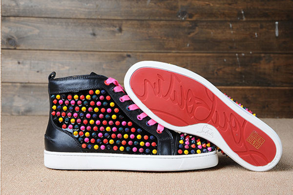 Christian Louboutin Colorful Louis Spikes Men′s Flat Black Leather(with receipt)