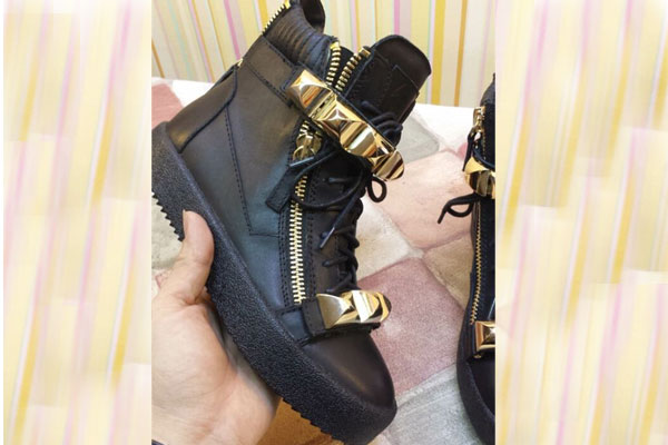 Giuseppe Zanotti Black Leather Gold Pyramid Bar High Top Sneakers(with receipt)