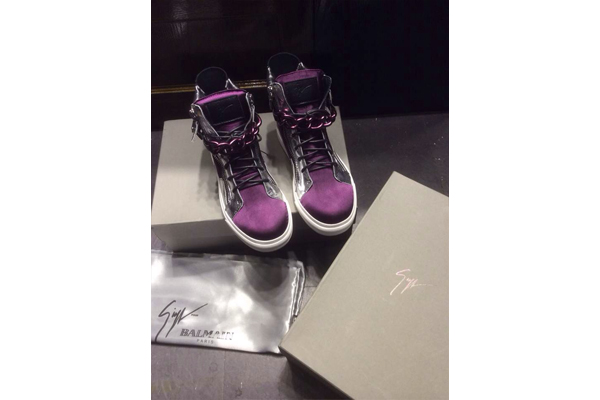 Giuseppe Zanotti Chain & Zipper Hi-Top Purple Men′s Sneaker(with receipt)