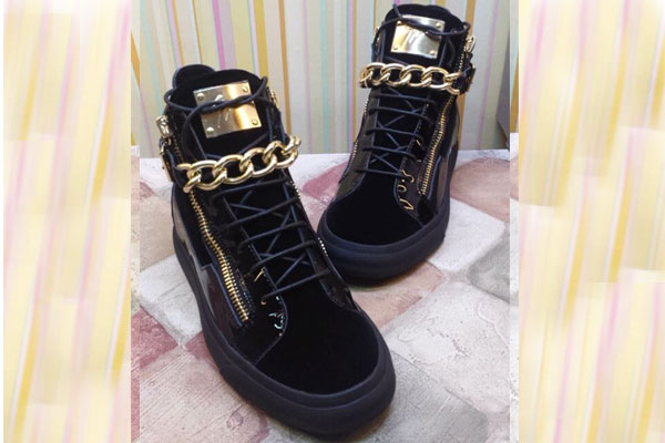 Giuseppe Zanotti Design Black Suede Gold Chains High Top Trainers(with receipt)