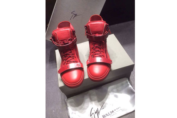 Giuseppe Zanotti Homme Metal Red Leather High Top Sneakers(with receipt)