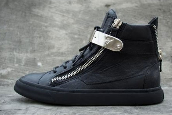 Giuseppe Zanotti Mens High Top Black Calf-skin Leather Sneakers Double-Zip Bar For Men(with receipt)