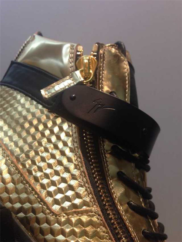 High End 2015 Mens Giuseppe Zanotti Gold Croc-Embossed High-Top Sneakers(with receipt)