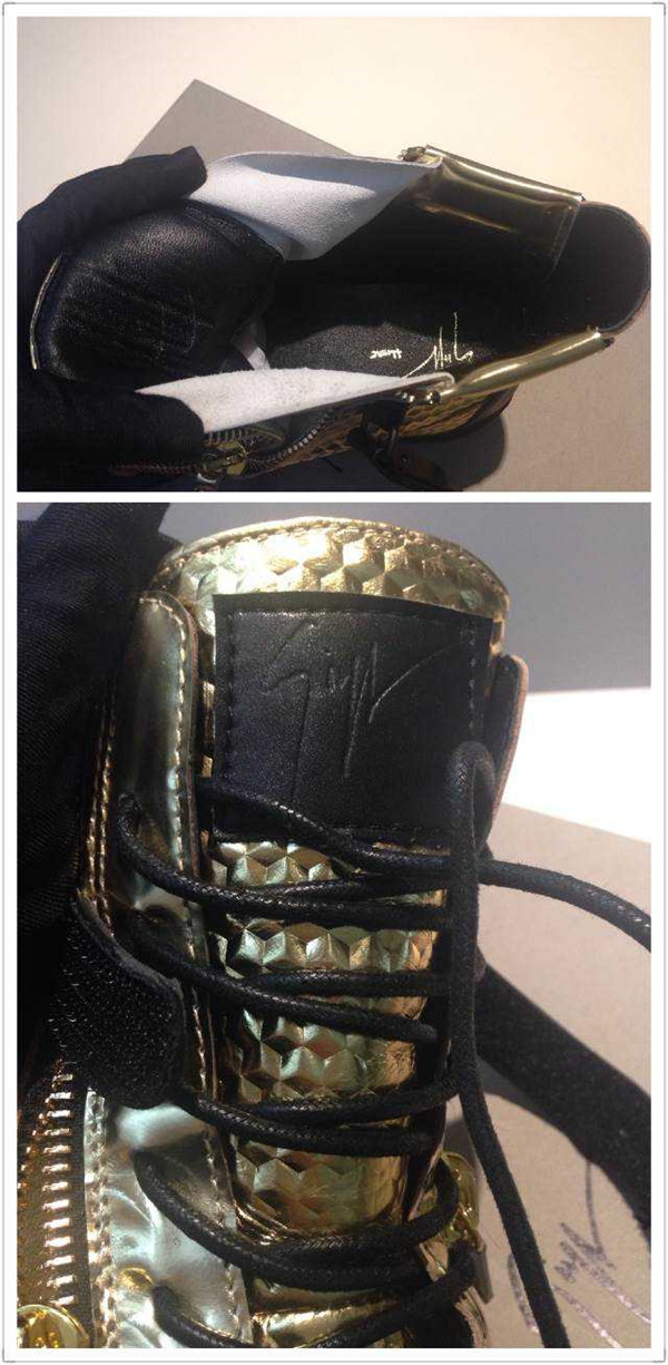 High End 2015 Mens Giuseppe Zanotti Gold Croc-Embossed High-Top Sneakers(with receipt)