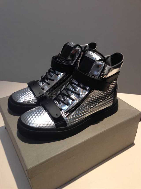 High End 2015 Mens Giuseppe Zanotti Silver Bevelled High-Top Sneakers On Sale(with receipt)