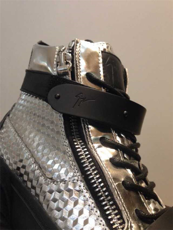 High End 2015 Mens Giuseppe Zanotti Silver Bevelled High-Top Sneakers On Sale(with receipt)