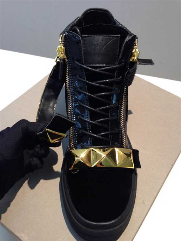 High End GIUSEPPE ZANOTTI Design pyramid studded black suede high top sneakers(with receipt)