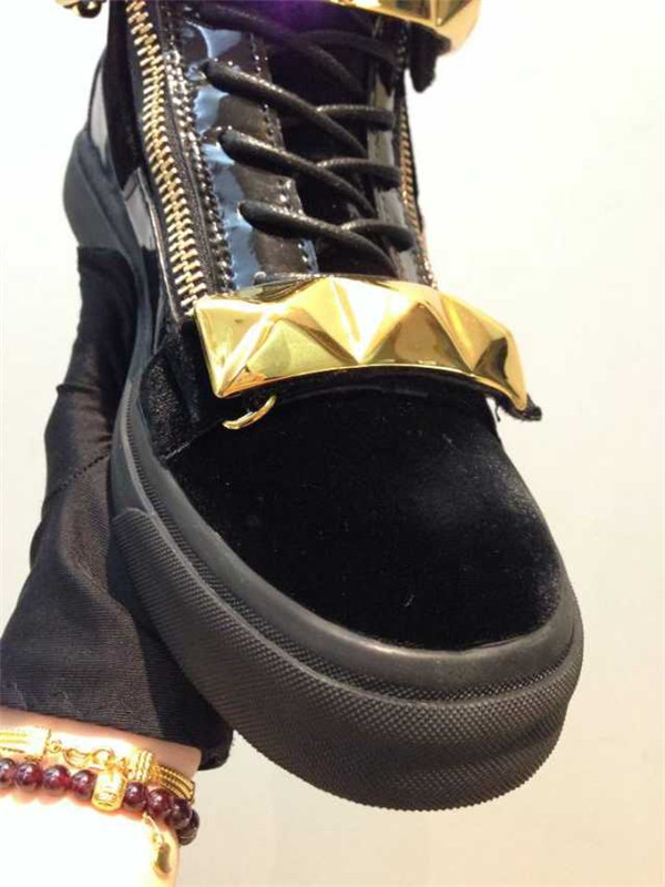 High End GIUSEPPE ZANOTTI Design pyramid studded black suede high top sneakers(with receipt)