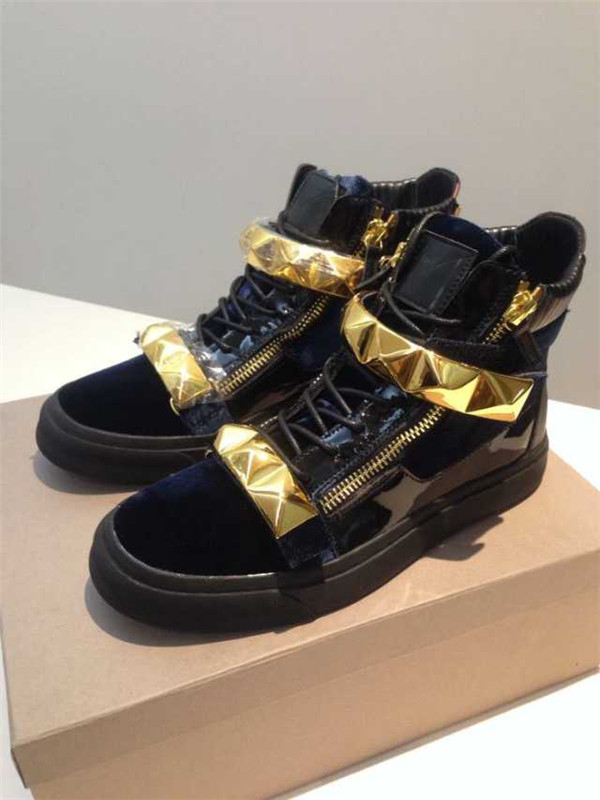 High End GIUSEPPE ZANOTTI Design pyramid studded navy blue high top sneakers(with receipt)