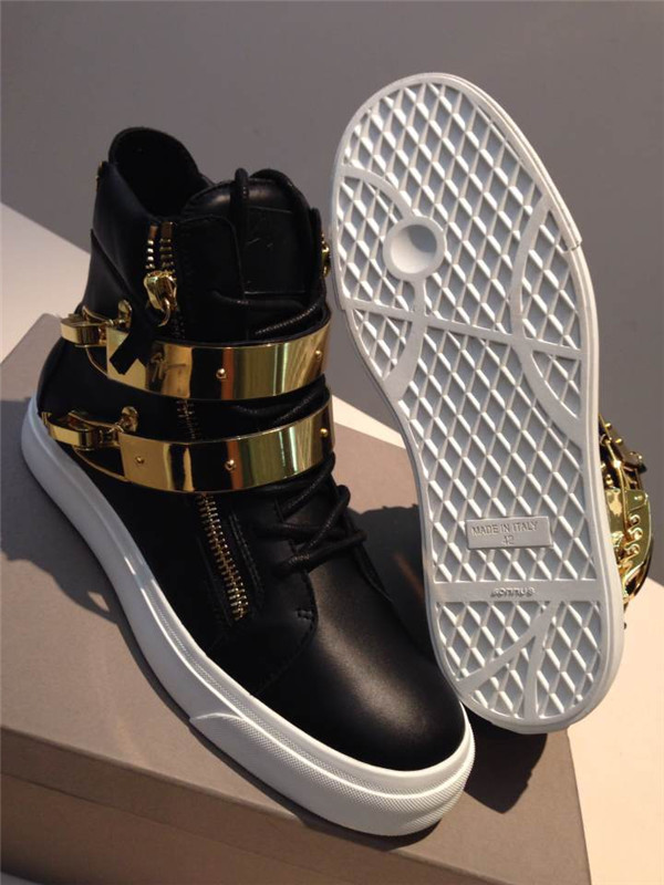 High End Giuseppe Zanotti Men′s Double Golden Ski-Buckle High-Top Sneaker Black(with receipt)