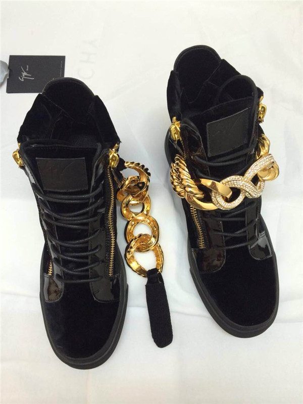High End Giuseppe Zanotti Patent and Black Velvet Bling Chain High-Top Sneakers(with receipt)