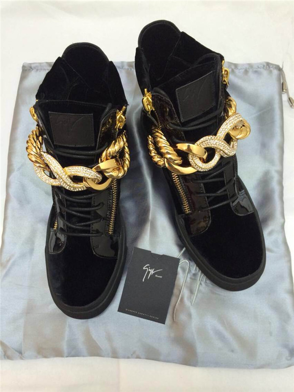 High End Giuseppe Zanotti Patent and Black Velvet Bling Chain High-Top Sneakers(with receipt)