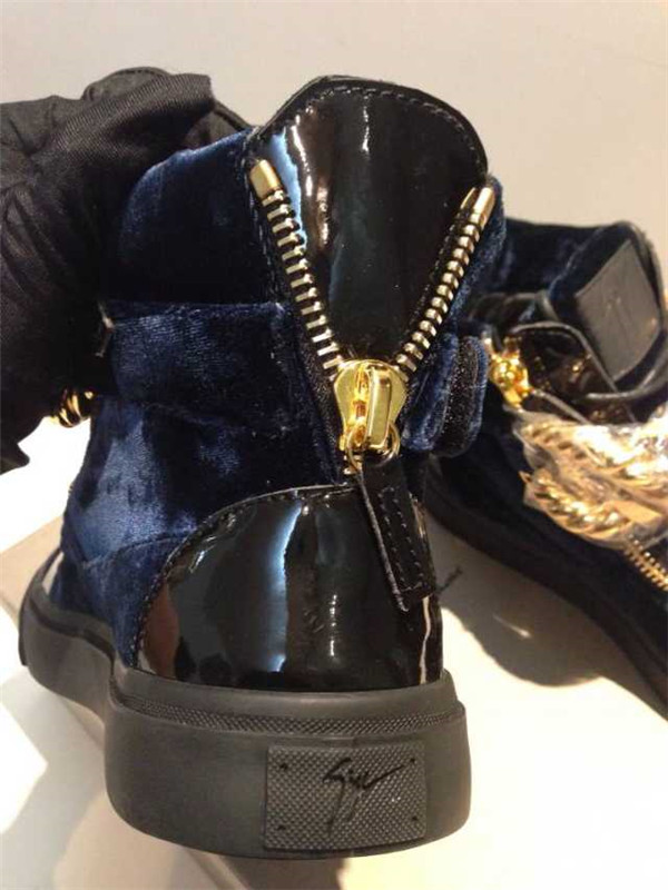 High End Giuseppe Zanotti Patent and Velvet Bling Chain High-Top Sneakers Blue(with receipt)