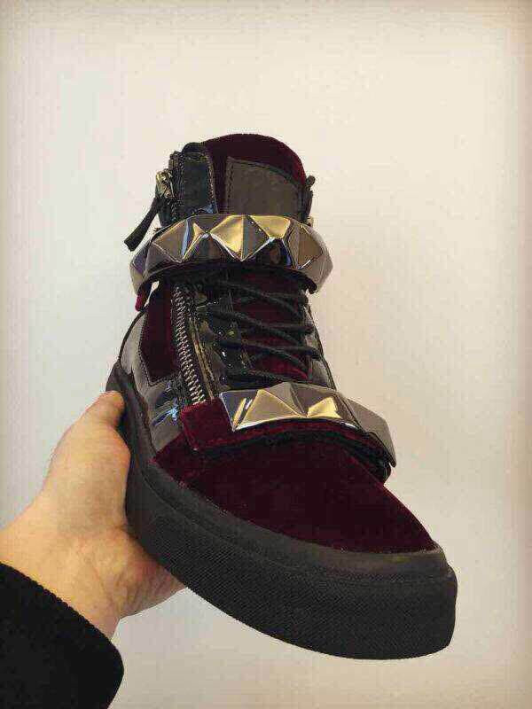 High End Giuseppe Zanotti Studded Strap Velvet Purple Suede High Top Sneakers(with receipt)