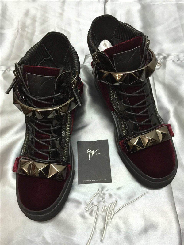 High End Giuseppe Zanotti Studded Strap Velvet Purple Suede High Top Sneakers(with receipt)