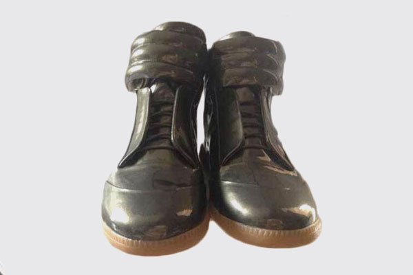 Maison Martin Margiela Grey Green Patent Leather High Top Sneakers
