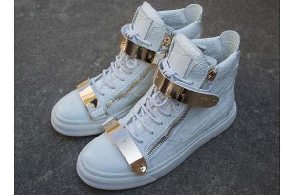 Mens Giuseppe Zanotti White Croc High Top Double Gold-Bracelet Zip Kanye Sneakers(with receipt)