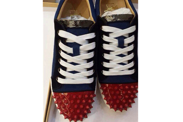 Super Max Perfect Christian Louboutin Louis Junior Spikes Men′s Flat Blue(with receipt)