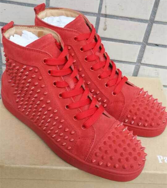 Super Max Perfect Christian Louboutin Louis Spikes Men′s Flat Veau Velours Sneaker Red(with receipt)