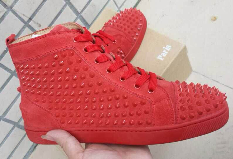 Super Max Perfect Christian Louboutin Louis Spikes Men′s Flat Veau Velours Sneaker Red(with receipt)