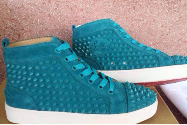 Super Max Perfect Christian Louboutin Louis spike men′s flat Green Suede Leather(with receipt)
