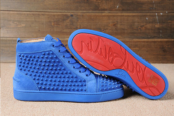 Super Max Perfect Christian Louboutin Louis spike men′s flat suede blue(with receipt)