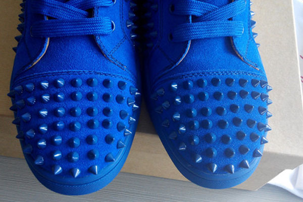 Super Max Perfect Christian Louboutin Louis spike men′s flat suede blue(with receipt)