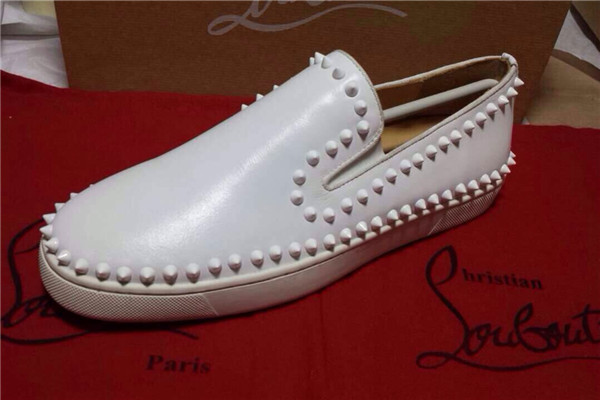 Super Max Perfect Christian Louboutin Pik Boat Men′s Flat White Leather(with receipt)