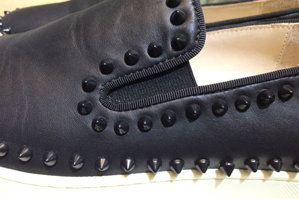 Super Max Perfect Christian Louboutin Pik Boat Spikes Leather Mens Flat Sneakers All Black(with rece