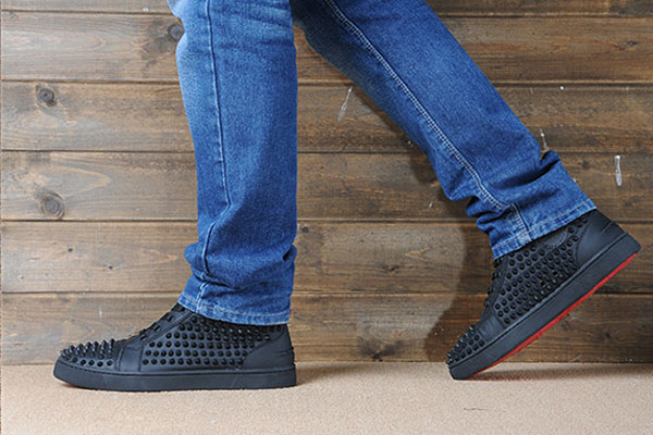 Super Max Perfect Christian Louboutin Red Bottom 3 Spikes on Top Black Matte Leather Men Shoes(with 