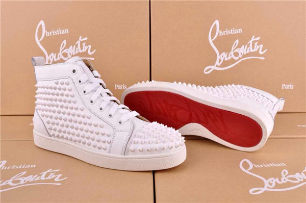 Super Max perfect Christian Louboutin Glossy Red Sole Louis spike men′s flat white leather Sneakers(