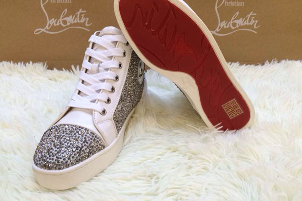 Super Max perfect Christian Louboutin Louis Men′s Flat Strass White Leather(with receipt)