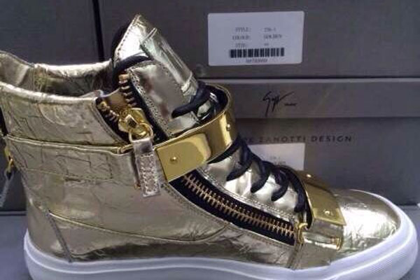 Super Perfect Giuseppe Zanotti Gold Strap High Gold Leisure Men′s Sneakers (with receipt)