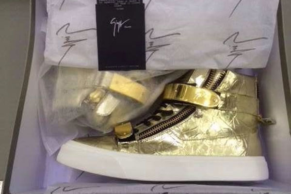 Super Perfect Giuseppe Zanotti Gold Strap High Gold Leisure Men′s Sneakers (with receipt)