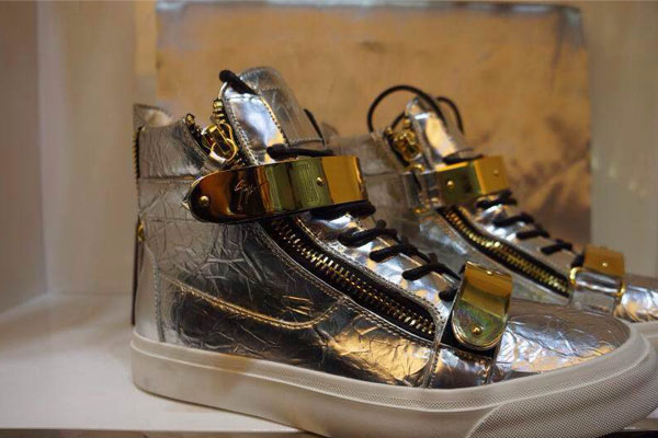 Super Perfect Giuseppe Zanotti Gold Zips Chain High Top Silver Men′s Sneaker (with receipt)