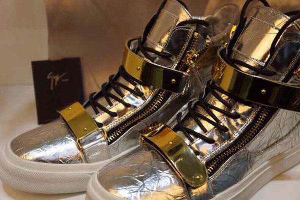 Super Perfect Giuseppe Zanotti Gold Zips Chain High Top Silver Men′s Sneaker (with receipt)