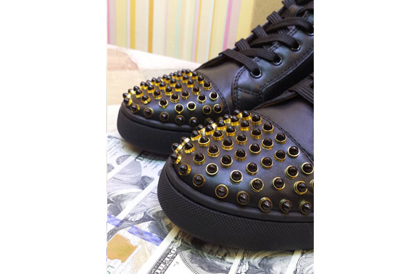 Super perfect Christian Louboutin High Top Gold Spike Black leather Sneaker(with receipt)