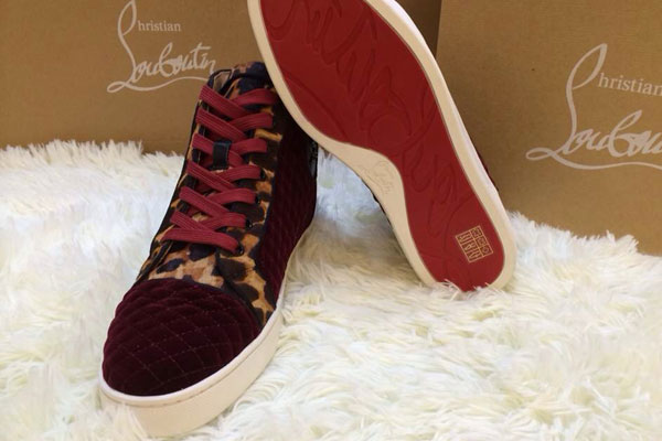 Super perfect Christian Louboutin Louis Men′s Flat dark red with Leopard(with receipt)