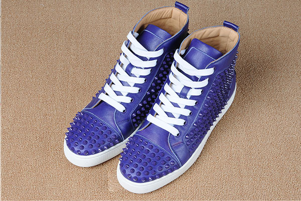 Super perfect Christian Louboutin Louis Spikes Mens Flat blue leather(with receipt)