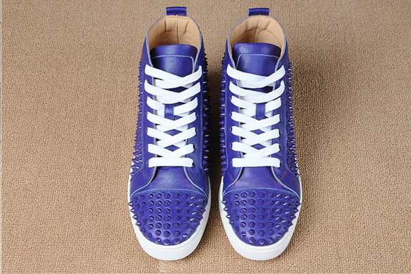 Super perfect Christian Louboutin Louis Spikes Mens Flat blue leather(with receipt)