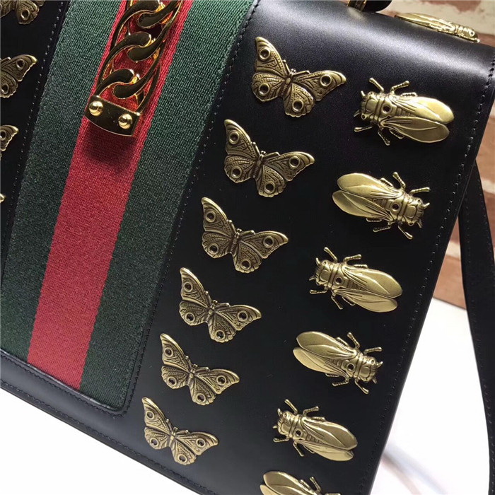 G Black Leather Insect Handbag