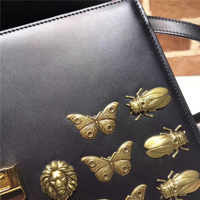 G Black Leather Insect Handbag