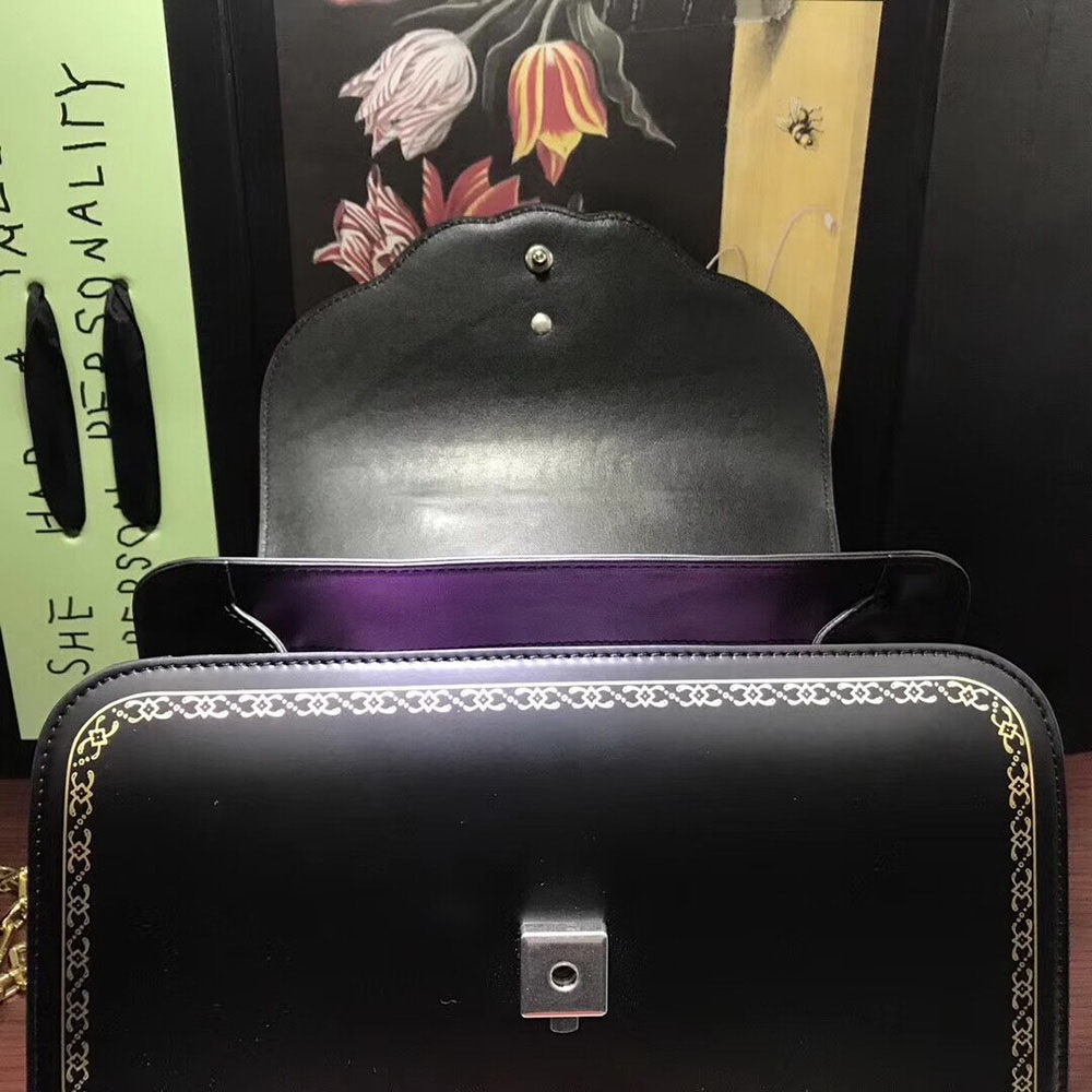 G Frame Print Leather Top Handle Bag with Feline Head