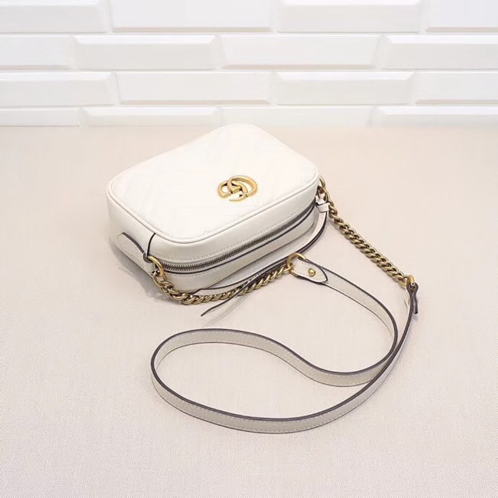G GG Marmont Mini Matelasse Camera Bag(White)